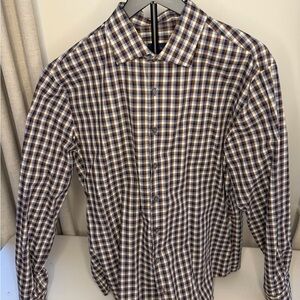 Stylish Plaid Button-Down Shirt - Blue and Brown